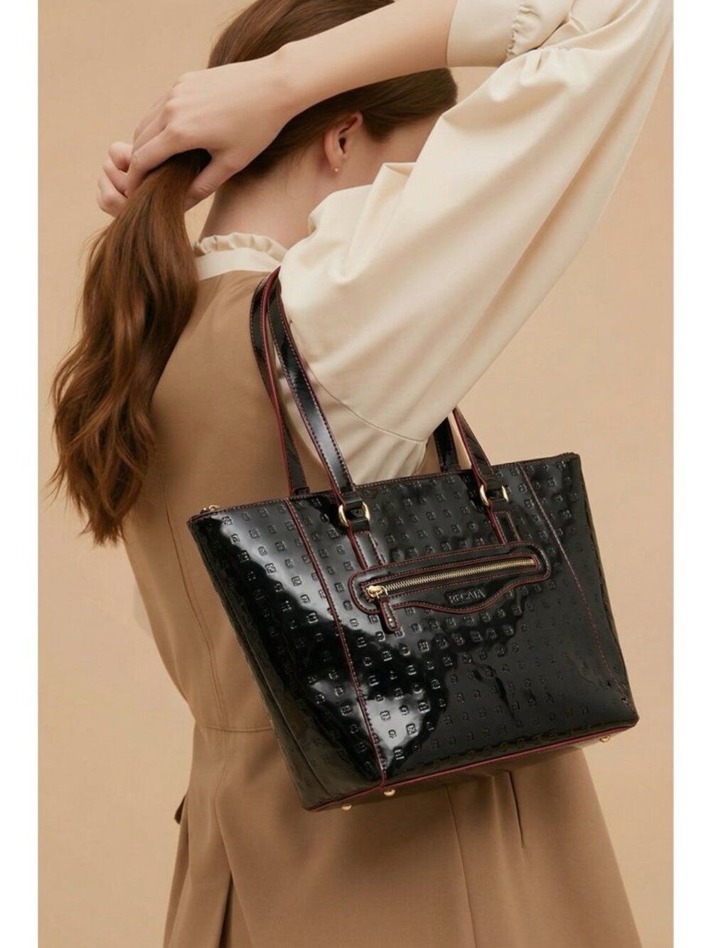 Arcadia Italy Dark Gray Leather Tote Bag Structured Shoulder Handbag Textured